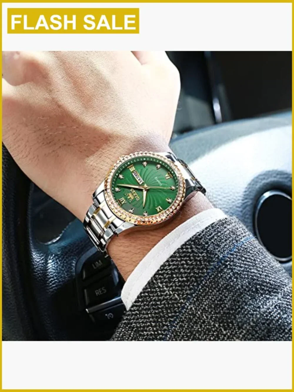 Luxury Diamond Men's Stainless Steel Analog Quartz Watch Day Date Waterproof